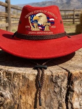 Red 250th American Anniversary Boone Hat With Chin Strap
